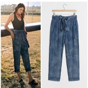 NWT Anthropologie Maeve Size 6 Navy Blue Avryl Bleached Slim Pants Belted $138